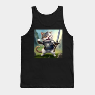 funny kitten- Cute cat in knight armour-Cat with swords-Brave cat-Cats in Medieval times . Tank Top